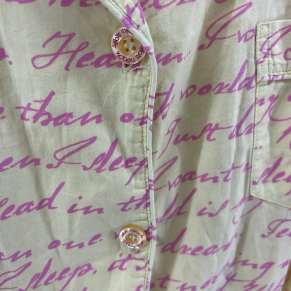 Victoria's Secret Pajama Top Womens L Yellow Pink Script Sleep Cozy Soft Pastel - Picture 3 of 9